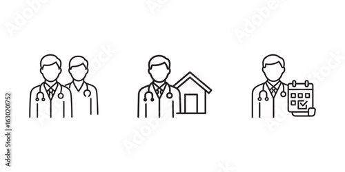 Doctor medical physician healthcare professional hospital clinic medicine thin line icons vector set illustration