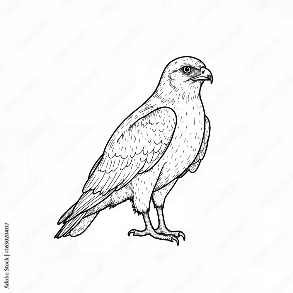 Fototapeta premium Elegant hawk illustration in detailed black-and-white style, wildlife art