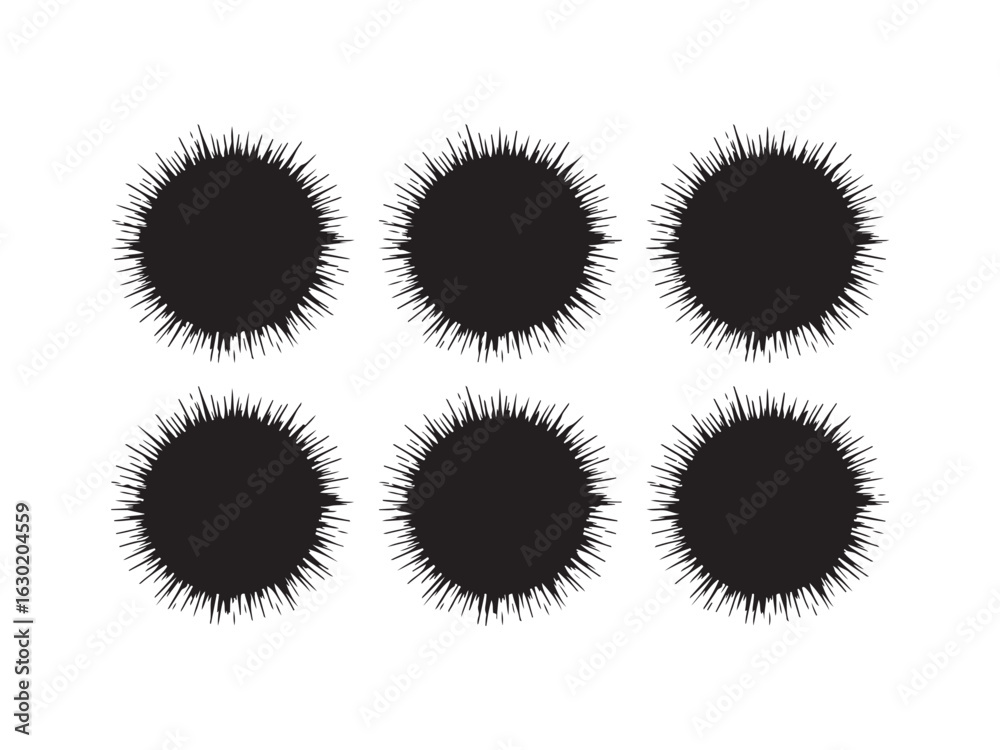 Fototapeta premium Six fuzzy circular shapes silhouette vector isolated on white background.
