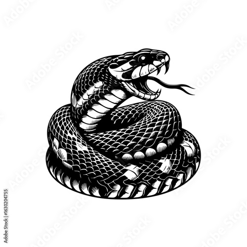 Black Cobra Snake Coiled Ready to Strike.