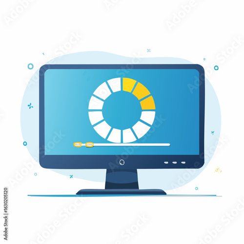 Loading process in computer screen. System software update, data upgrade or synchronize with progress bar. Loading process in monitor screen.