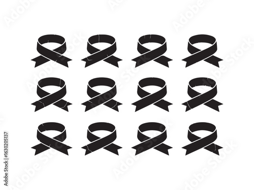 Collection of black awareness ribbons vector isolated on white background.