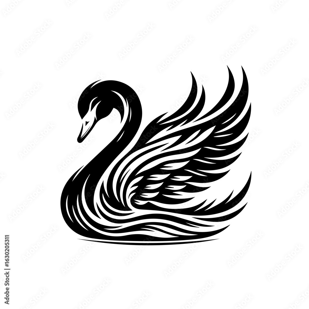 Fototapeta premium Elegant Black Swan with Stylized Wings.