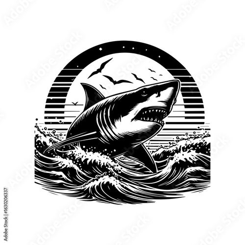 Majestic Shark Leaping Through Ocean Waves.
