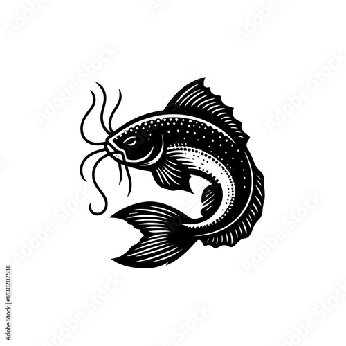 Stylized Black and White Catfish Illustration.