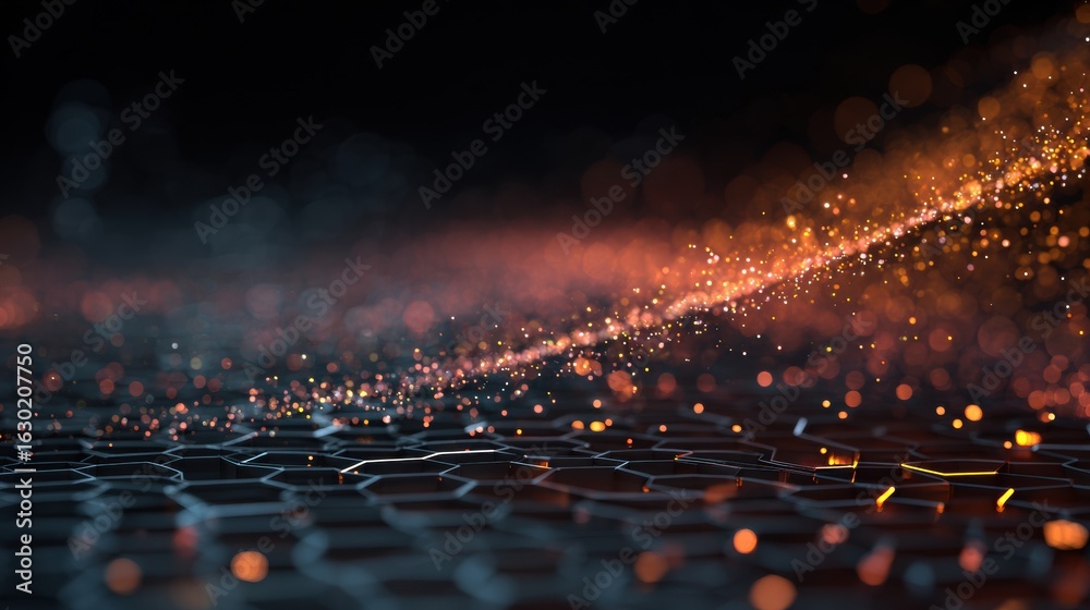 Obraz premium Abstract digital technology background with glowing particles and network lines, futuristic high-tech image ideal for digital innovation, data analysis, and artificial ligence themes