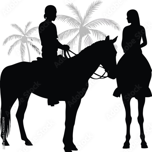 Silhouette of a rider on a galloping horse, an isolated equestrian sport illustration