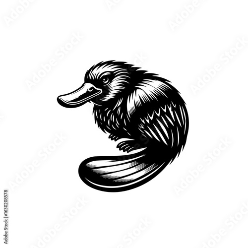 Stylized Black and White Platypus Illustration.