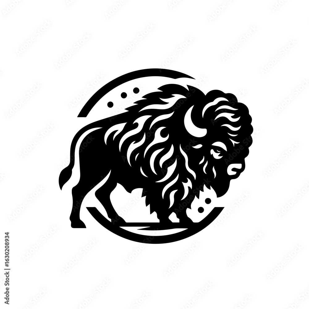 Fototapeta premium Stylized Black Bison Silhouette Emblem.