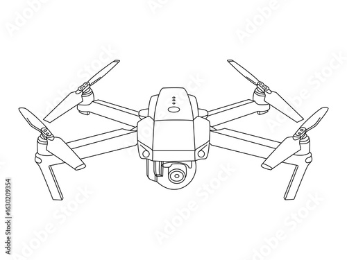 Line drawing icon of drone or quadcopter with camera. Minimalist vector symbol of flying unmanned aerial vehicle.Drone charging autonomous delivery line icon vector