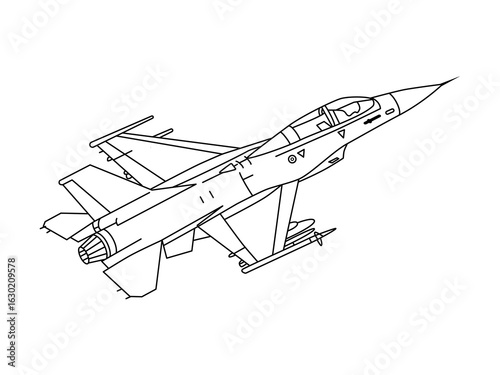 Fighter jet vector  for aviation,military, and transport themes,Fighter jet drawing line art vector illustration for coloring book. Cartoon Aeroplane drawing for coloring book for kids and children.