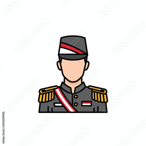 Man in Military Uniform with Sash and Cap