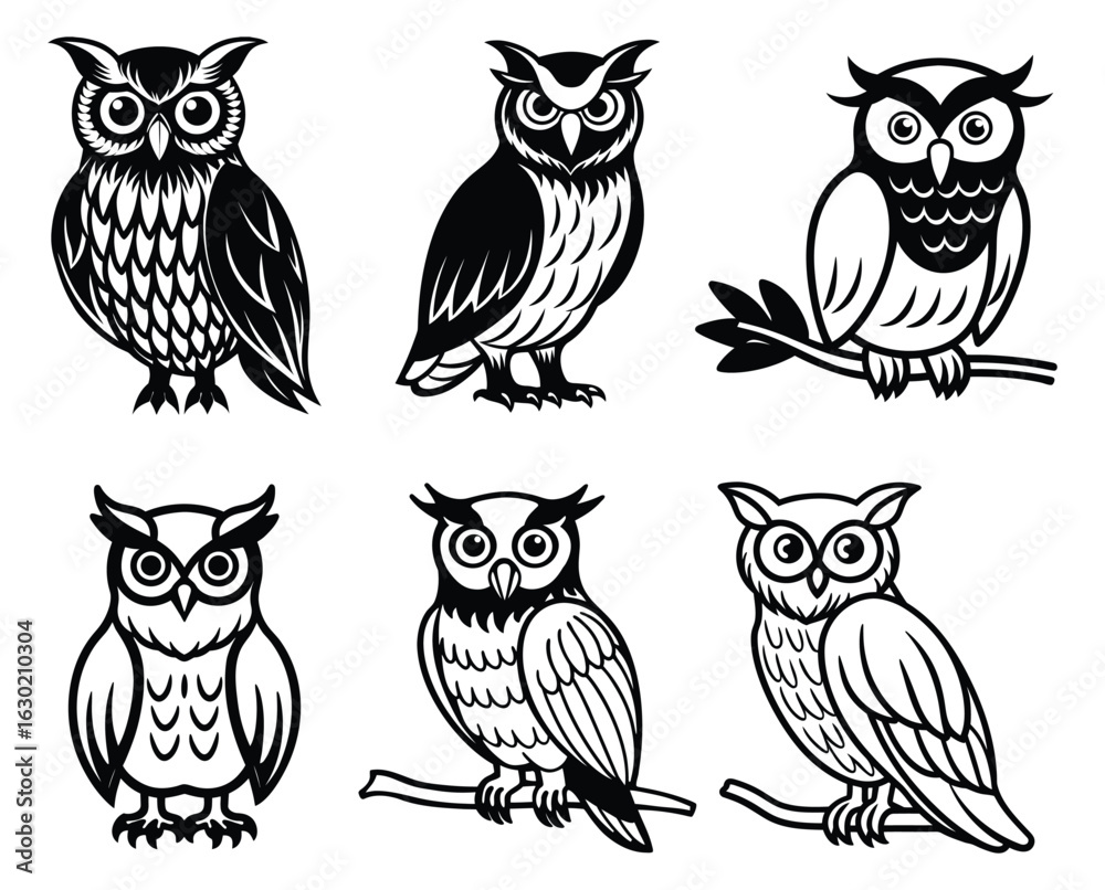 Obraz premium Funny Cartoon Owl Silhouette Vector – Perfect for Kids Books, Prints, and Decor