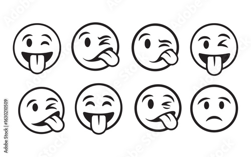 set of Squinting Face with Tongue emoji bold sketch vector illustration