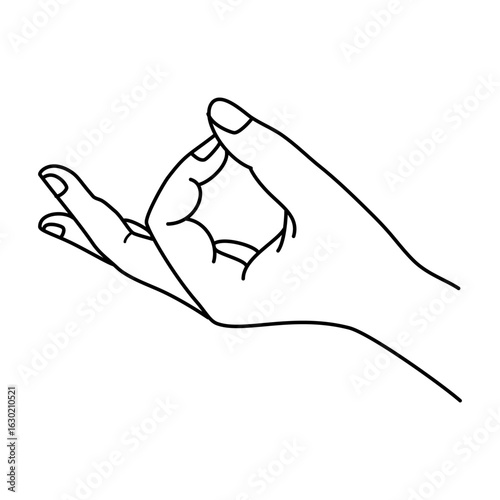 Hand drawn Meditation mudra  pixel perfect linear icon. Touching thumb and index fingers. Body language. Thin line illustration. Contour symbol. Vector outline drawing. Editable stroke. 