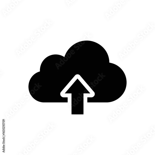 A black cloud icon with an upward-facing arrow in the center suggests the process of uploading or storing data into the cloud.
