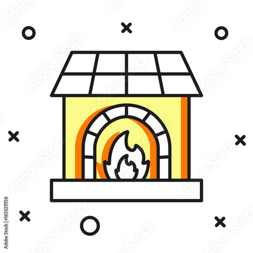 Filled outline Blacksmith oven icon isolated on white background. Flat filled outline style with shadow. Vector