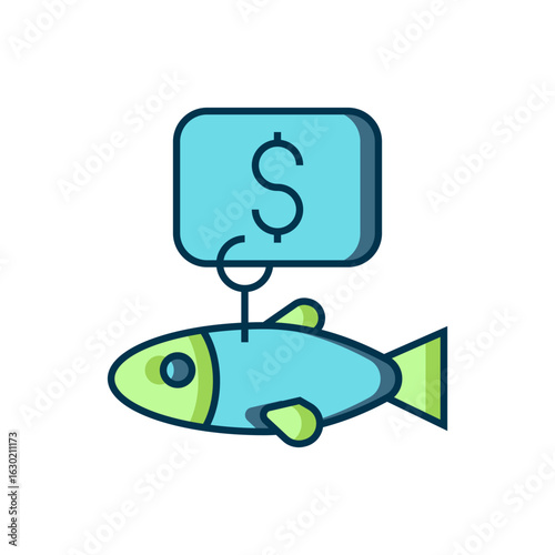 Filled outline Price tag for fish icon isolated on white background. Flat filled outline style with shadow. Vector