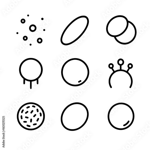 Macro Light Icon Set. Outline icon set of macro light spots: tiny dust particle glow, water droplet highlight, dewdrop bokeh,
