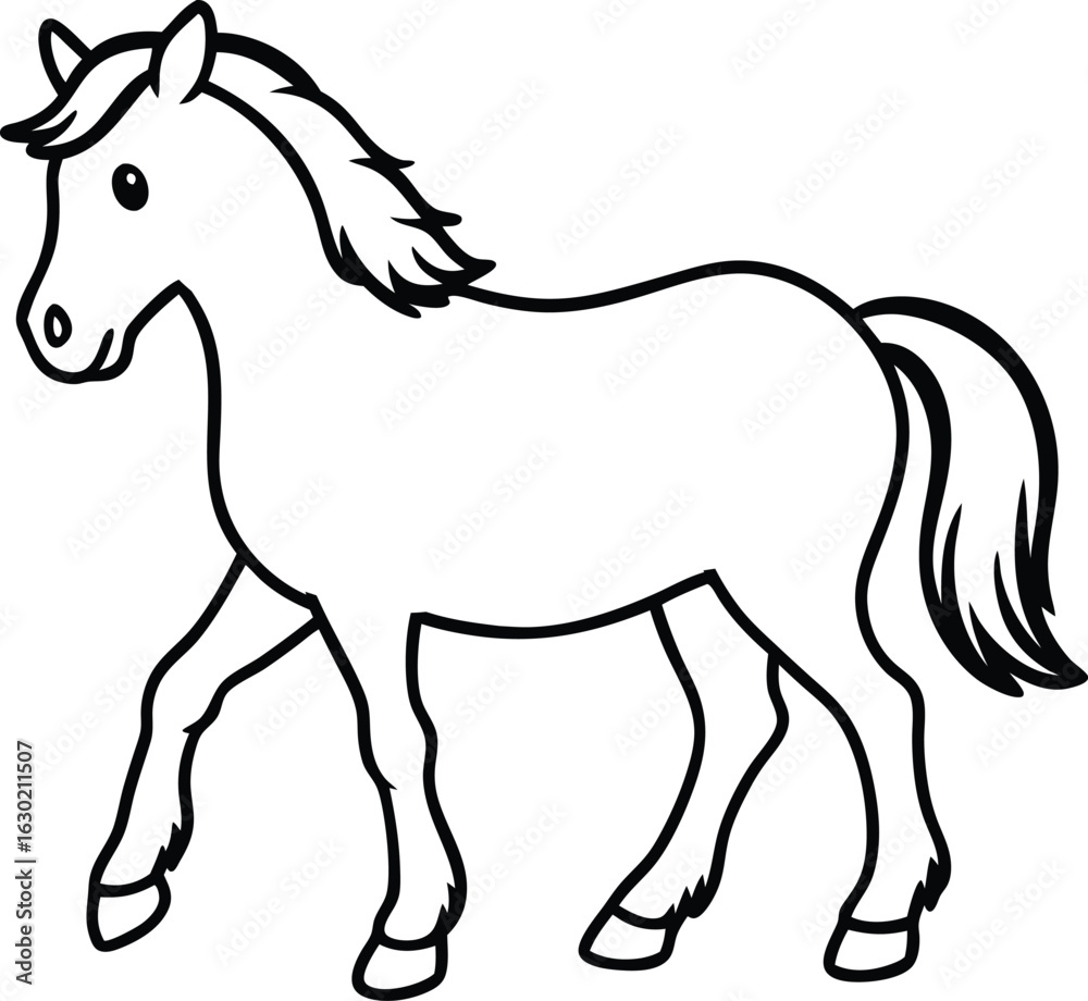 Obraz premium Black and white vector illustration of a running stallion with a flowing mane