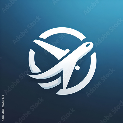 Airplane in Dark Blue Circle with Horizontal Lines – Clean Travel Icon for Aviation Themes
