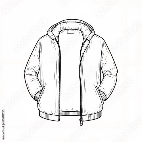 Stylish hand-drawn jacket design on white background, fashion concept