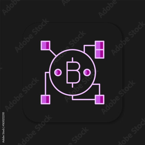 Filled outline Blockchain technology Bitcoin icon isolated on black background. Abstract geometric block chain network technology business. Flat filled outline style with shadow. Vector