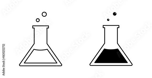 Filled Laboratory Flask Icon with Bubbles – Chemical Experiment Vector - Editable Stroke & Filled Icon