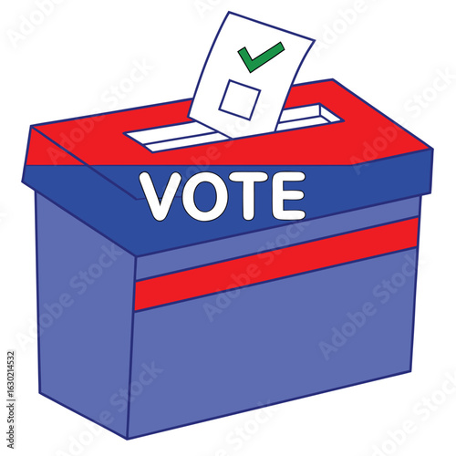 Illustration of a ballot box with a vote being cast, isolated on white background
