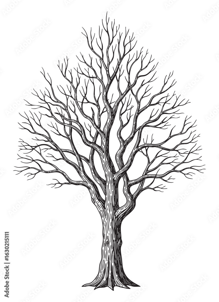 Obraz premium dry tree engraving vector illustration