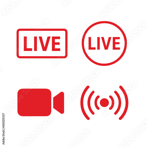 Live streaming red icon set.