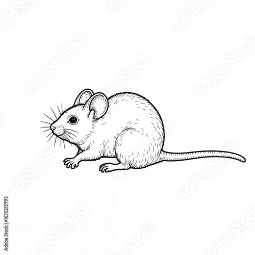 Charming hand-drawn mouse illustration on white background, creativity