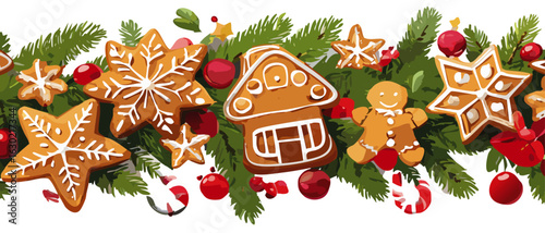 christmas gingerbread cookies vector banner on a white background