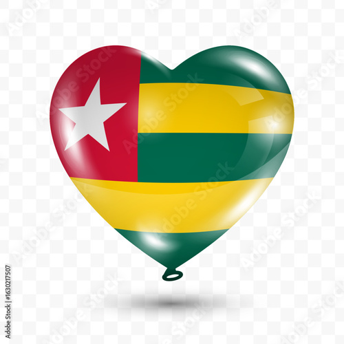 Vector illustration of a Togo country love balloon on transparent background. Flying love balloons for Independence Day celebration