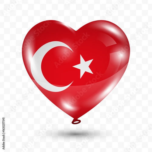 Vector illustration of a Turkey country love balloon on transparent background. Flying love balloons for Independence Day celebration