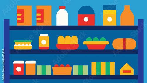supermarket shelves breakfast foods packed