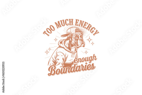 Boxer dog in cap and hoodie Funny Dog Quote Vector drawing