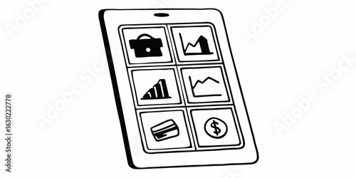 Mobile finance app illustration for business management and investment tracking on smartphone screen banking & finance line icon  on transparent background