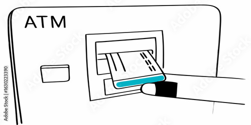 Atm machine using credit card for cash withdrawal financial transaction banking service vector illustration banking & finance line icon  on transparent background