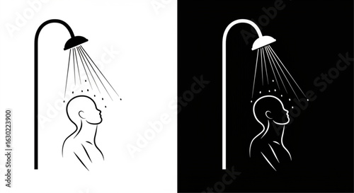 Silhouettes Human Bathing and Shower   Vector Set – Hygienic Activities Icons, Bathroom Routine, Body Wash, Bath Tub, Male and Female Figures, Editable Clipart on White and Black Backgrounds