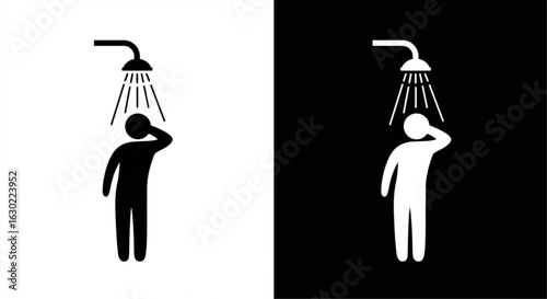 Silhouettes Human Bathing and Shower   Vector Set – Hygienic Activities Icons, Bathroom Routine, Body Wash, Bath Tub, Male and Female Figures, Editable Clipart on White and Black Backgrounds