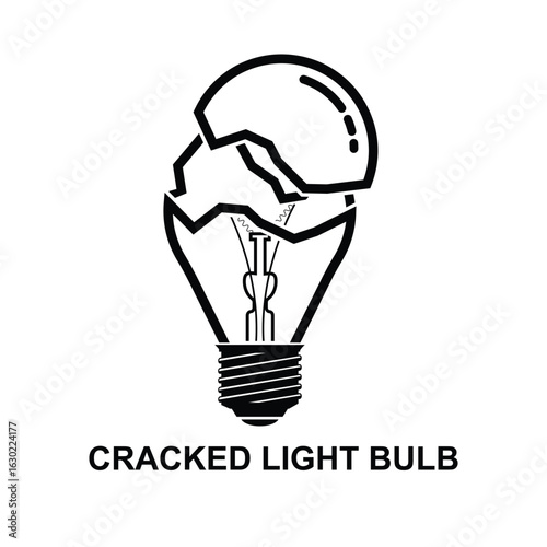 Cracked light bulb icon. Broken down light bulb isolated on background vector illustration.
