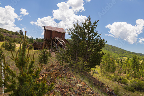 Old mining buildings in Cripple Creek Mining District in Victor, Colorado