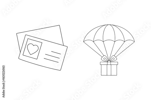 Heart postcard and parachute gift love message