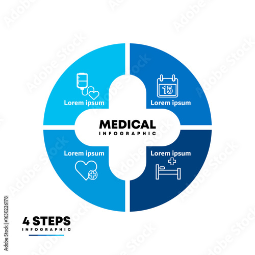 Vector plus infographic, medical diagram, healthcare graph, hospital presentation, emergency chart. Medicine doctor logo. Concept with 4 options, parts, steps, processes.	
