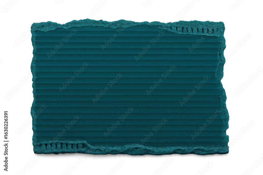 Obraz premium Torn turquoise cardboard fragment revealing transparent background, offering clean design mockup
