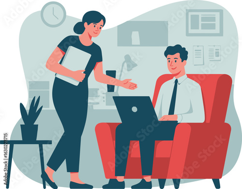 Business professionals collaborating and working together in a modern office setting