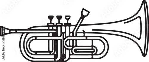 Vector music icons set featuring hand-drawn illustrations of a horn, electric guitar, and old gramophone