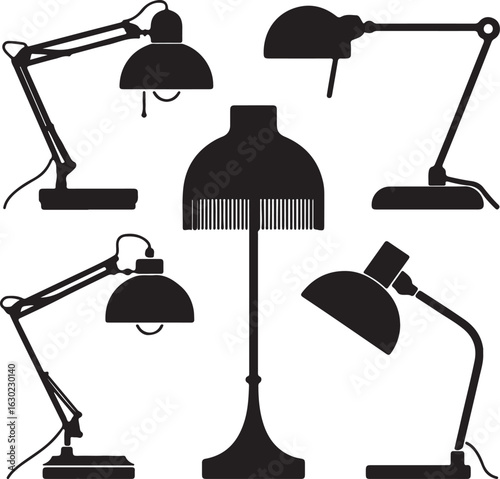 A set of vector icons featuring various lamps and lighting designs for home decor and interior design projects
