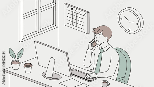 Businessman Talking on Phone at Office Desk.